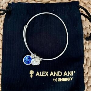 Alex and Ani Silver Sapphire Adjustable Bangle Bracelet